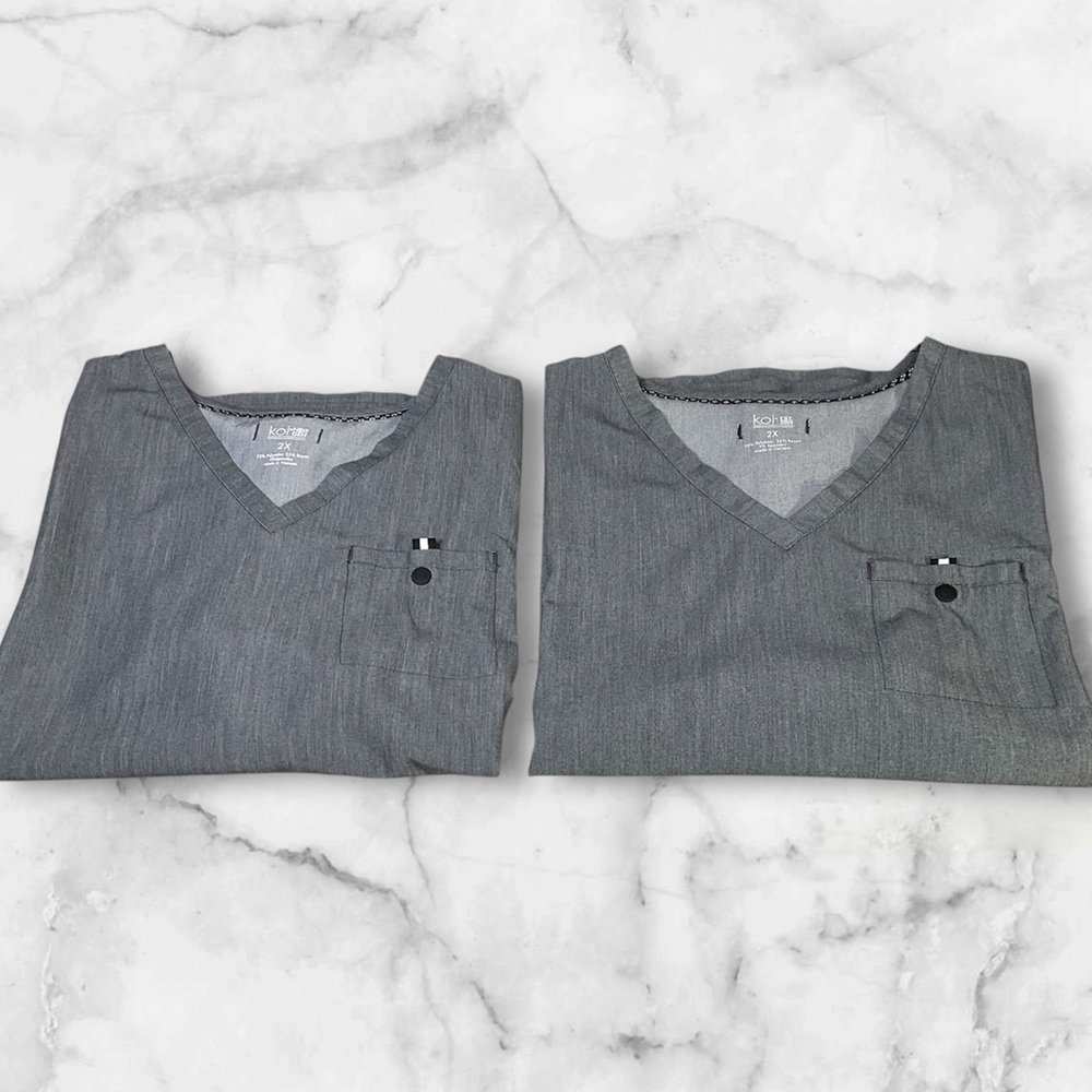 KOI Next Gen V-Neck Tuckable Scrub Top Bundle Style 1010 Gray Womens 2X